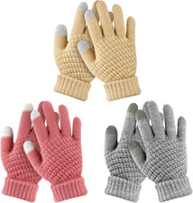 3 Pairs Kids Winter Knit Gloves - Warm, Stretchy Full Fingers Gloves for Boys 