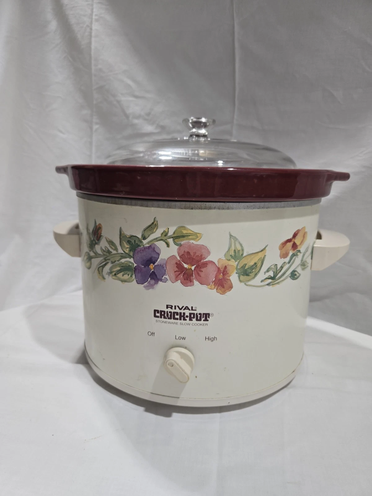 Vintage Rival Crock Pot Slow Cooker Pansies Floral Summer Blush 5 Qt Model 3656