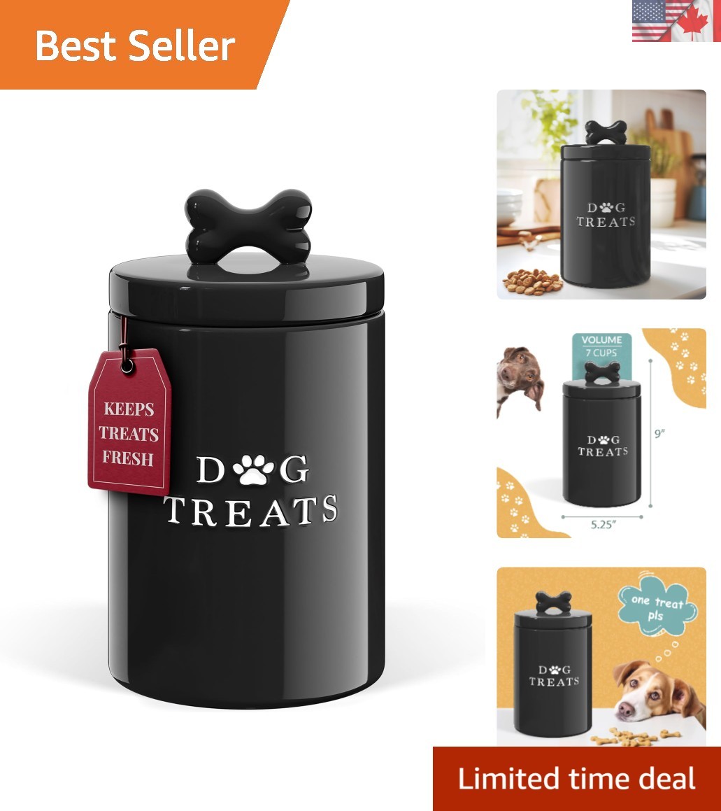Elegant Dog Treat Canister - Airtight Ceramic Storage Jar for Kitchen, 7 Cups