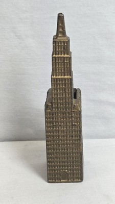 Antique Cast Iron Woolworth Building Penny Still Bank c 1915 Gold Colour