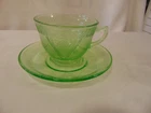 Federal Georgian Green LoveBirds Uranium Depression Glass Coffee Cup & Saucer