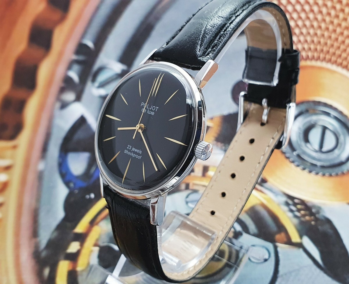 Vintage Watch Poljot De Luxe ULTRA SLIM Black Dial Dress Men's