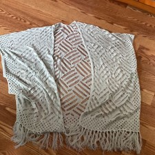 Pale Gray Open Weave Fringed Open Front Kimono Size OS