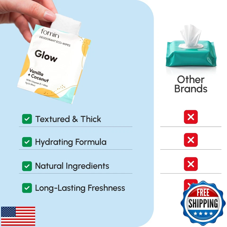 FOMIN Travel Deodorant Wipes - 15 Count - Glowing Coconut and Vanilla - pH Ba - Image 2 of 4