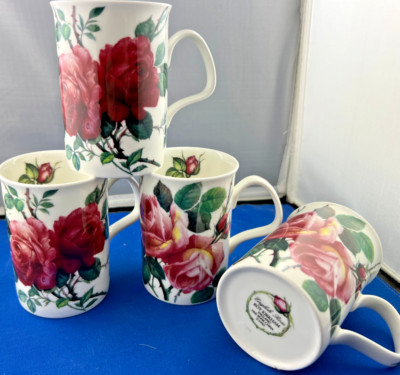 ENGLISH ROSE, Fine Bone China SET 4 Tea 10oz mugs Made in England by Roy Kirkham
