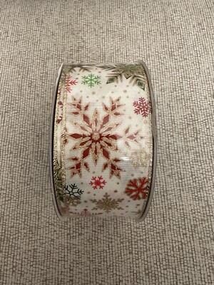  NEW  Kirkland Wire-Edged Ribbon 2.5'' Wide 50 YD White Snowflake Ribbon