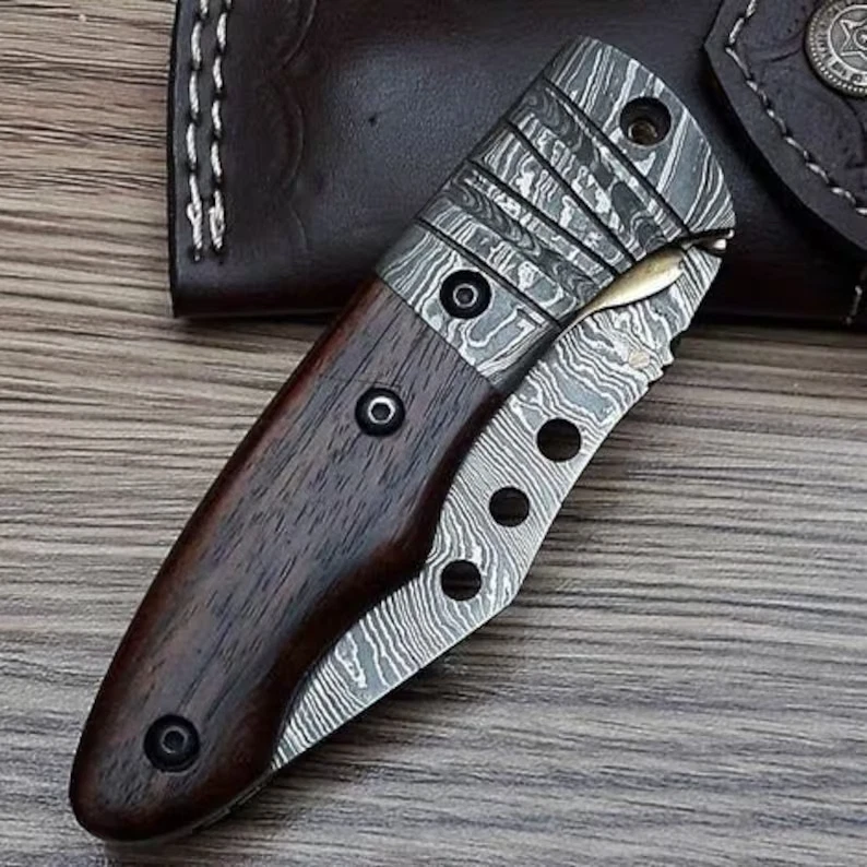 Заказ ручной работы Дамаск карманный нож с кожаными ножнами #нож #США #ножи - Изображение 3 из 3