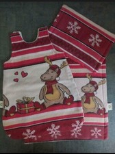 3tlg.Puppenbettwäsche Elch rot❤ Bettwäsche & Schlafsack❤Baby Born❤Handmade Neu