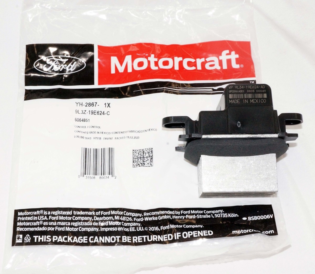 Genuine Motorcraft YH2867 was YH1827 Blower Speed Control Module 