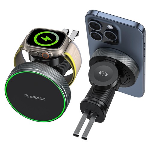 15W 2-in-1 Magnetic Wireless Car Charger and Vent Mount for Phone + Apple Watch