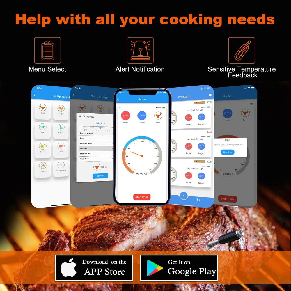 Wireless Meat Thermometer with 2 Thinner Probes for Grilling and Smoking, Sma...