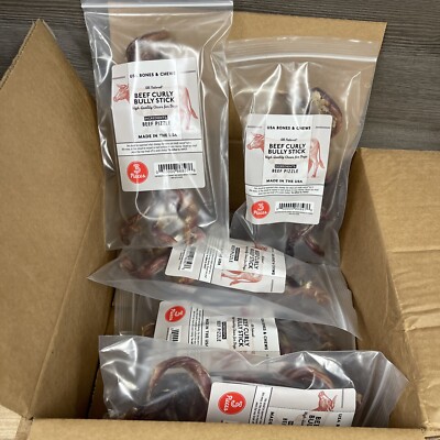 8 Packs Of 3ct USA BONES & CHEWS All Natural Beef Curly Bully Stick Exp 07/26