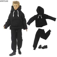 Black Casual Wear Clothes For 12" Boy Doll Outfits Fashion Hoodies Pants Shoes