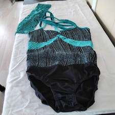 Small Adult Costume Gallery Dance Costume Green/Black w Sparkles and Hair Piece