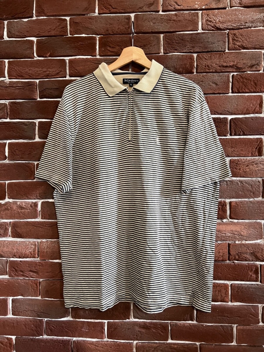 Vintage YSL 1/4 Zip Yves Saint Laurent Polo Tshirt Hype XL
