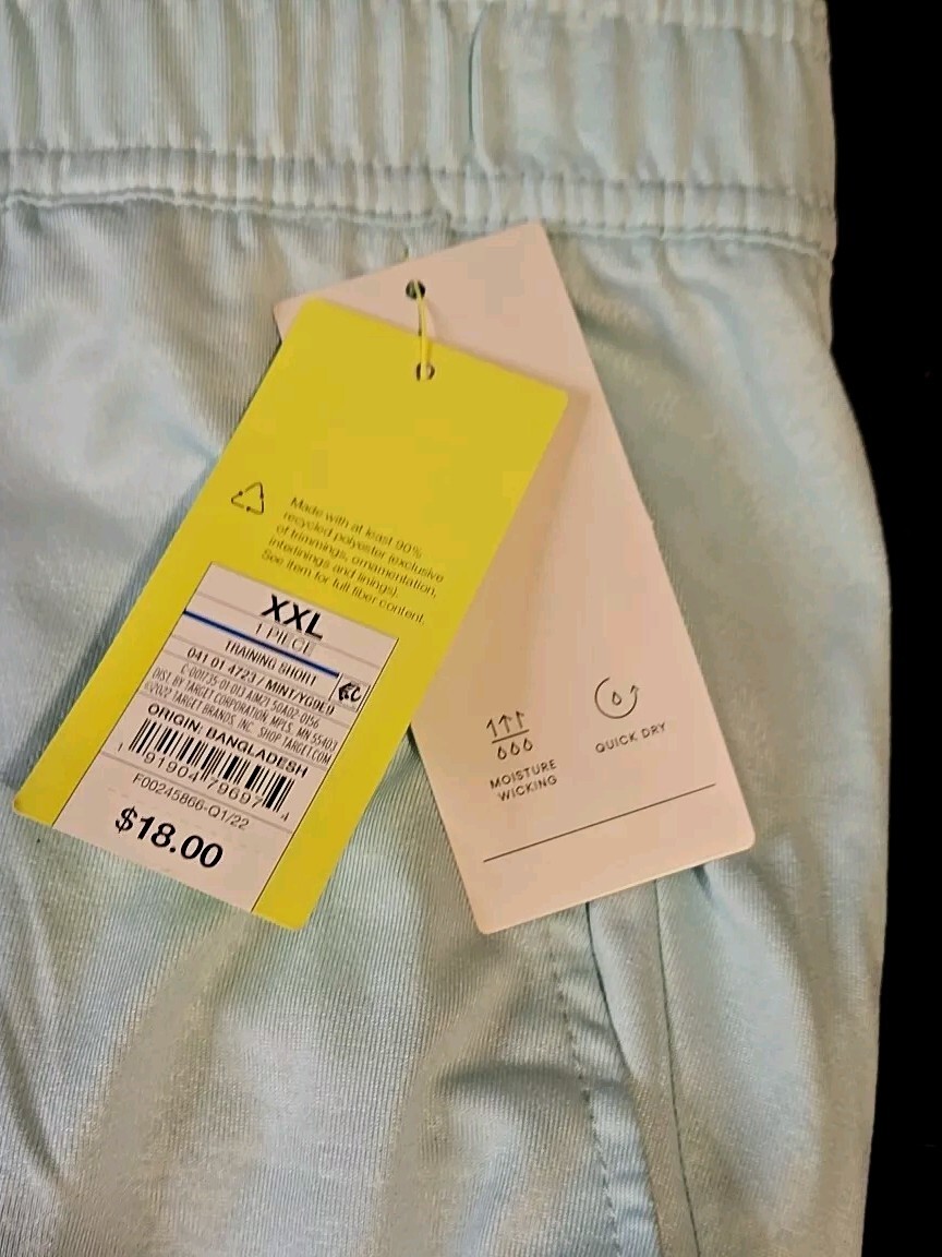 Sz 2XL Ladies Training Shorts, Green Elastic Waist Wicking Pockets