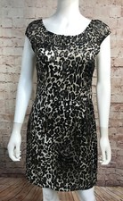 Guess Leopard Animal Print Dress Size 8 Black Cap Sleeve Fitted