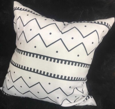 E by Design-Geometric-Print Indoor/Outdoor Pillow 16'' x 16'' black cream mudcloth