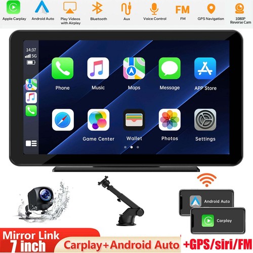 Portable 7"Wireless Car Stereo Apple Carplay&Android Auoto Mirror Link+Rear Cam - Picture 2 of 10