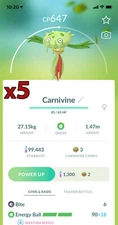 5x Carnivine Pokemon Bundle !! Good Chance of Lucky and Good IVs !! Go