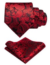 Red Paisley Tie Wedding Business Silk Necktie and Pocket Square Hankerchief w...