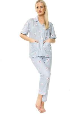 100% Baumwolle 2-teiliges Pyjama Set Damen gewebt Kirsche Herz Print Nachtwäsche Schlafanzug.
