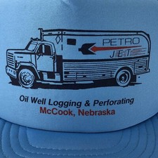 Petro Jet Snapback Trucker Mesh Hat Cap Blue Oil Well Logging Truck Nebr Vintage