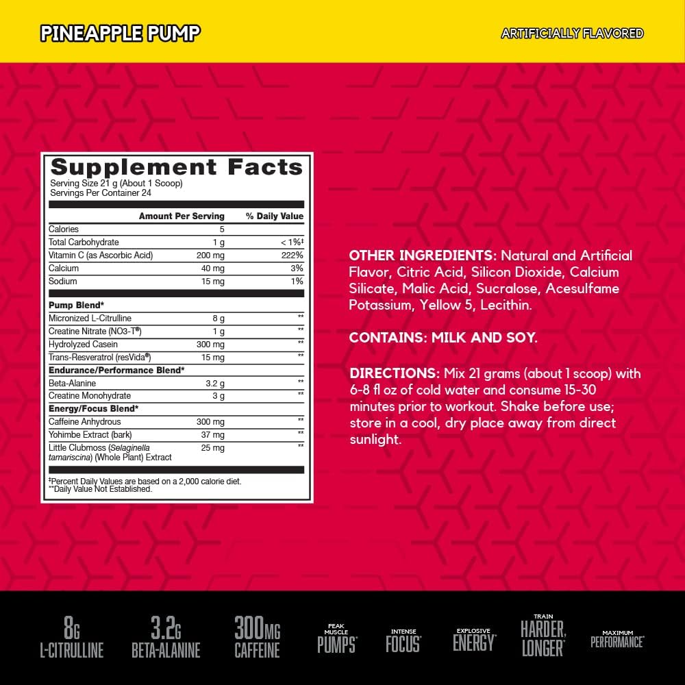 Pre-workout BSN NO-XPLODE Vaso – Saveur Tropical, 420g – Booster énergie Et Pump Pour La Muscu