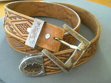 Southwestern Banner Ready 4 Engraving Sterling Silver Ranger Set Tooled Belt 37