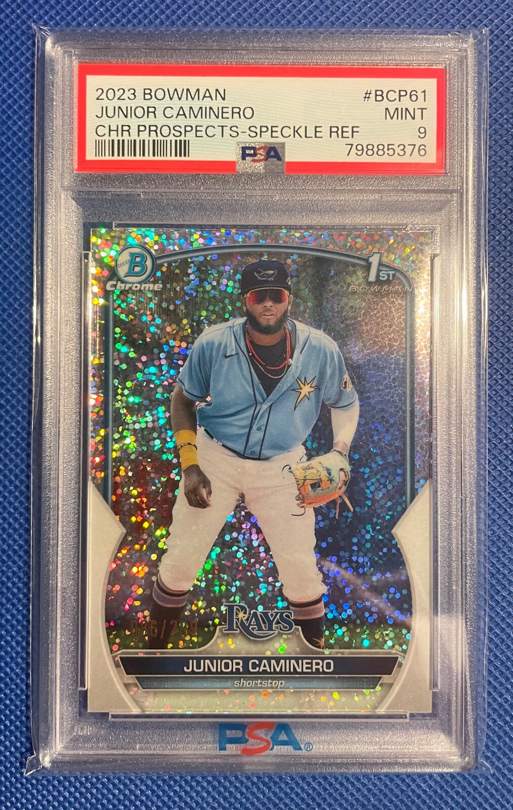2023 Bowman Chrome Junior Caminero Speckle Refractor /299 #BCP61 PSA 9 Mint Rays