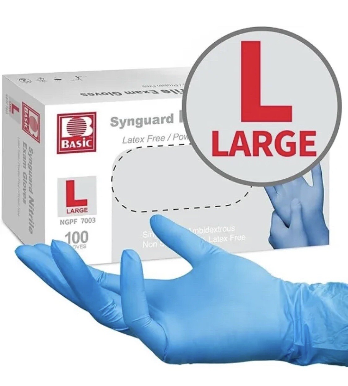 Synguard Nitrile Exam Gloves, latex free, box of 100, large (NGPF7003