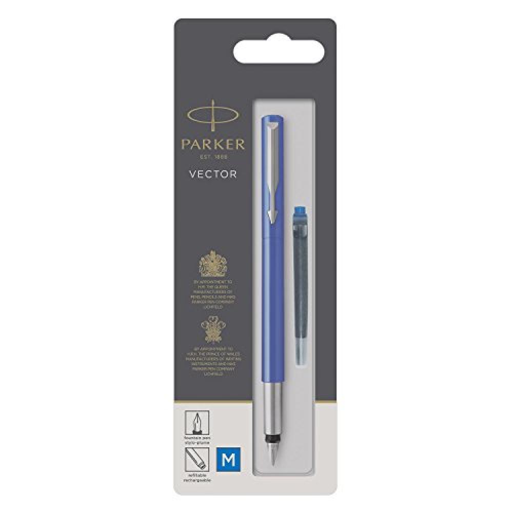 (TG. Punta Media) Parker Vector Penna Stilografica con Finiture Cromate, Punta M