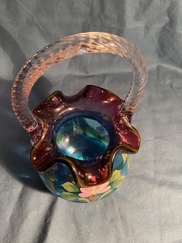 Fenton 2003 Mulberry Basket 3284 M5 1539/1950 B. Huggins hand painted +UV Glow - Picture 13 of 17