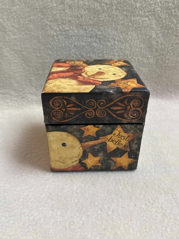 Lang Bob's Boxes - Small Decorative Box with Primitive Snowmen -'Believe in Bob' - Image 2 of 4