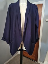 Lush Woman's Unlined Jacket Navy Blue, Long Cuffed Sleeve, High/Low Hem, EUC