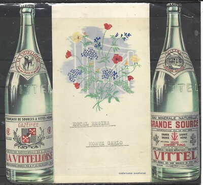1956 FRANCE old virgin menu VITEL - LA VITTELLOISE carbonated water