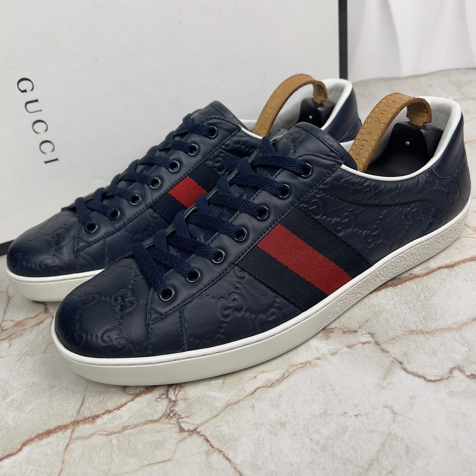 Baskets Gucci Ace Web GG monogramme cuir bleu 10 G ou 10,5 US ou