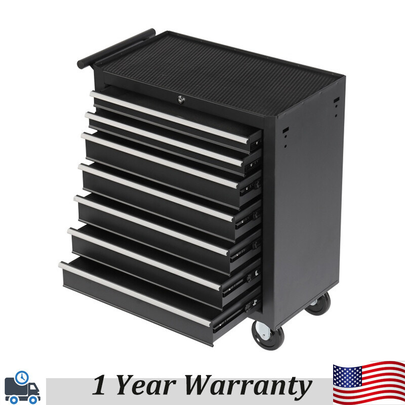 7-Drawers Steel Tool Box Rolling Stor Chest W/Wheels Multi-function For Garage
