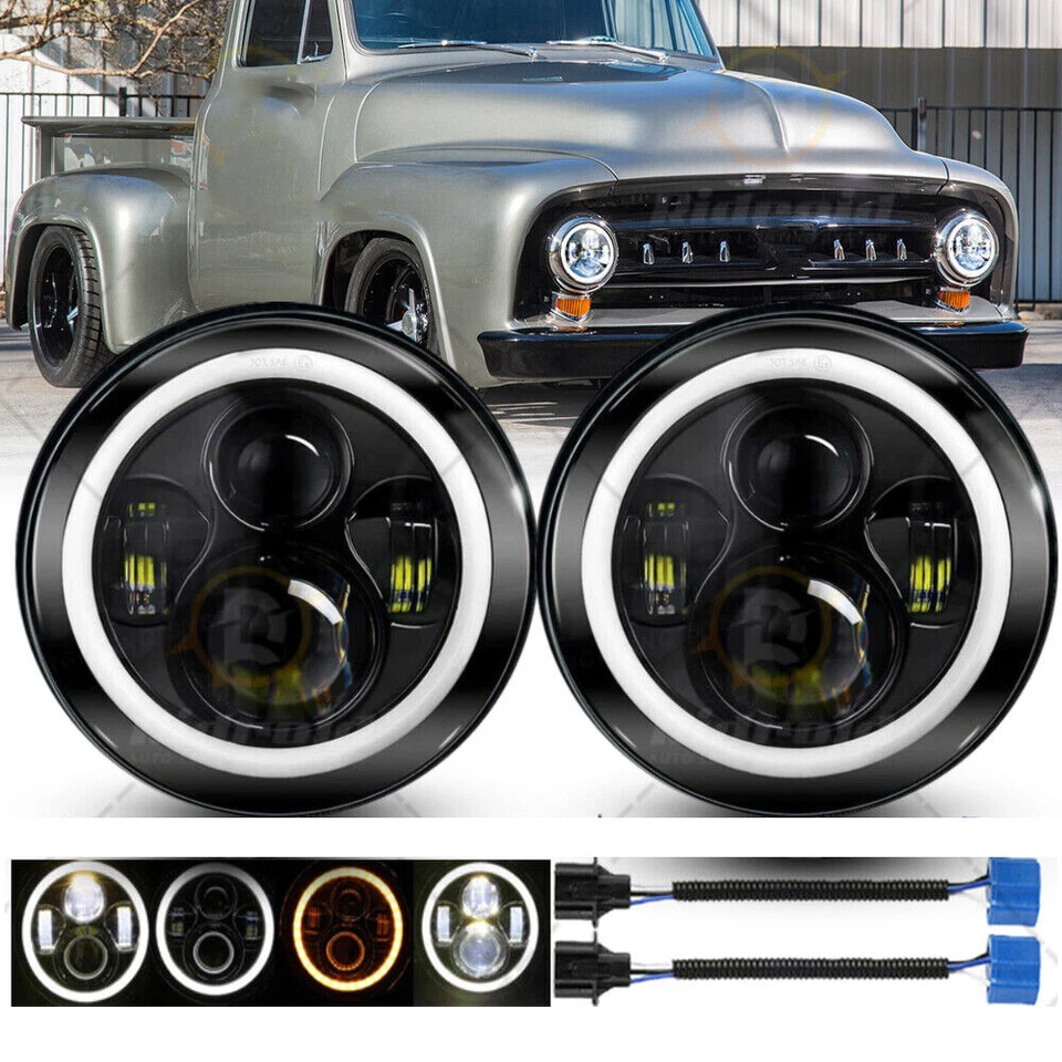 Par de faros LED redondos de 7 pulgadas ojos de ángulo halo para Jeep Wrangler JK LJ TJ CJ Foto 3 de 4