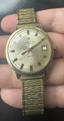 VTG Hamilton Masterpiece Quartz 10k Gold Filled 34mm Men's Watch Delta Airlines