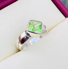 Natural Green Peridot Stone, Square Cut Stone Ring, Beautiful Unisex Ring