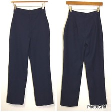 Vintage 70s High Waist Dark Blue Dress Pants Tapered Trousers Career Office T5 