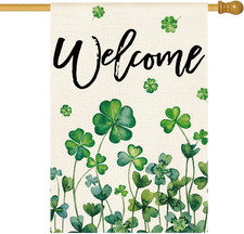 St. Patrick's Day Double-Sided House Flag with Shamrocks and Clovers 28x40 Inch