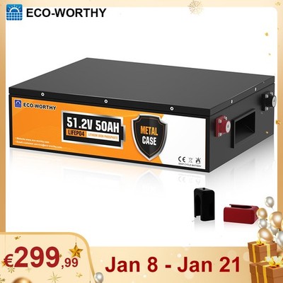 ECO-WORTHY 48V 50AH LiFePO4 Batterie max 5120Wh Speicher für Wohnmobile