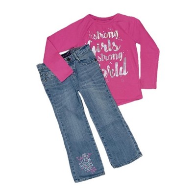 Girls 4T Bootcut Jeans Long Sleeve Pink Metallic Strong