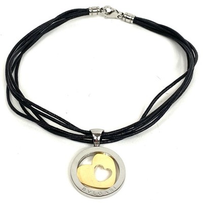 Bvlgari Bulgari Tondo Necklace 18K Yellow Gold & Steel Heart Pendant Multi Cord