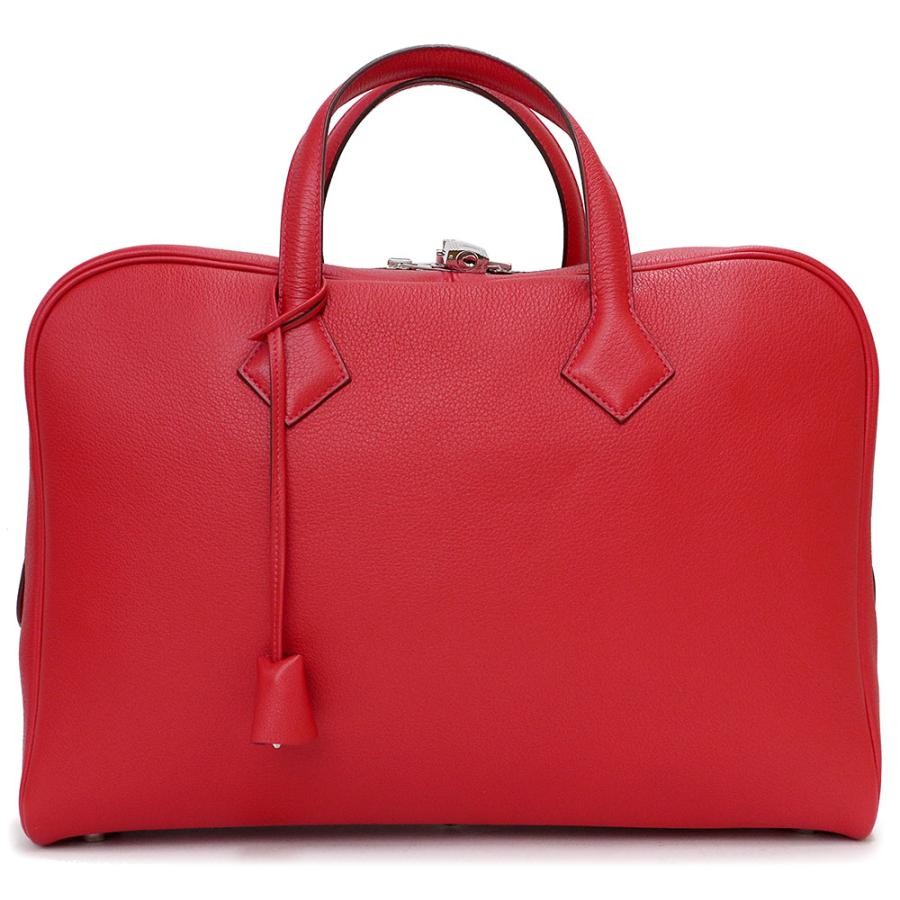 Hermes Victoria II 12H Briefcase Bag Cadena Handbag Leather Rouge