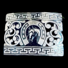 925 Sterling Silver INLAY Charro Belt Buckle Hebilla Vaquero Made In Mexico
