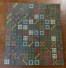 Vtg Wood Dominoes Complete 55 Pieces Painted  Box Made In Japan Floral Design