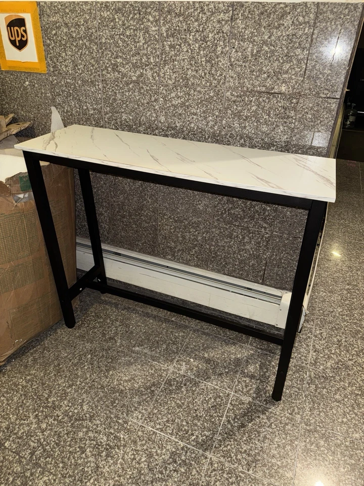 Mesa consola 47,5" rectangular negra con mesa de entrada de mármol sintético blanco Foto 2 de 4